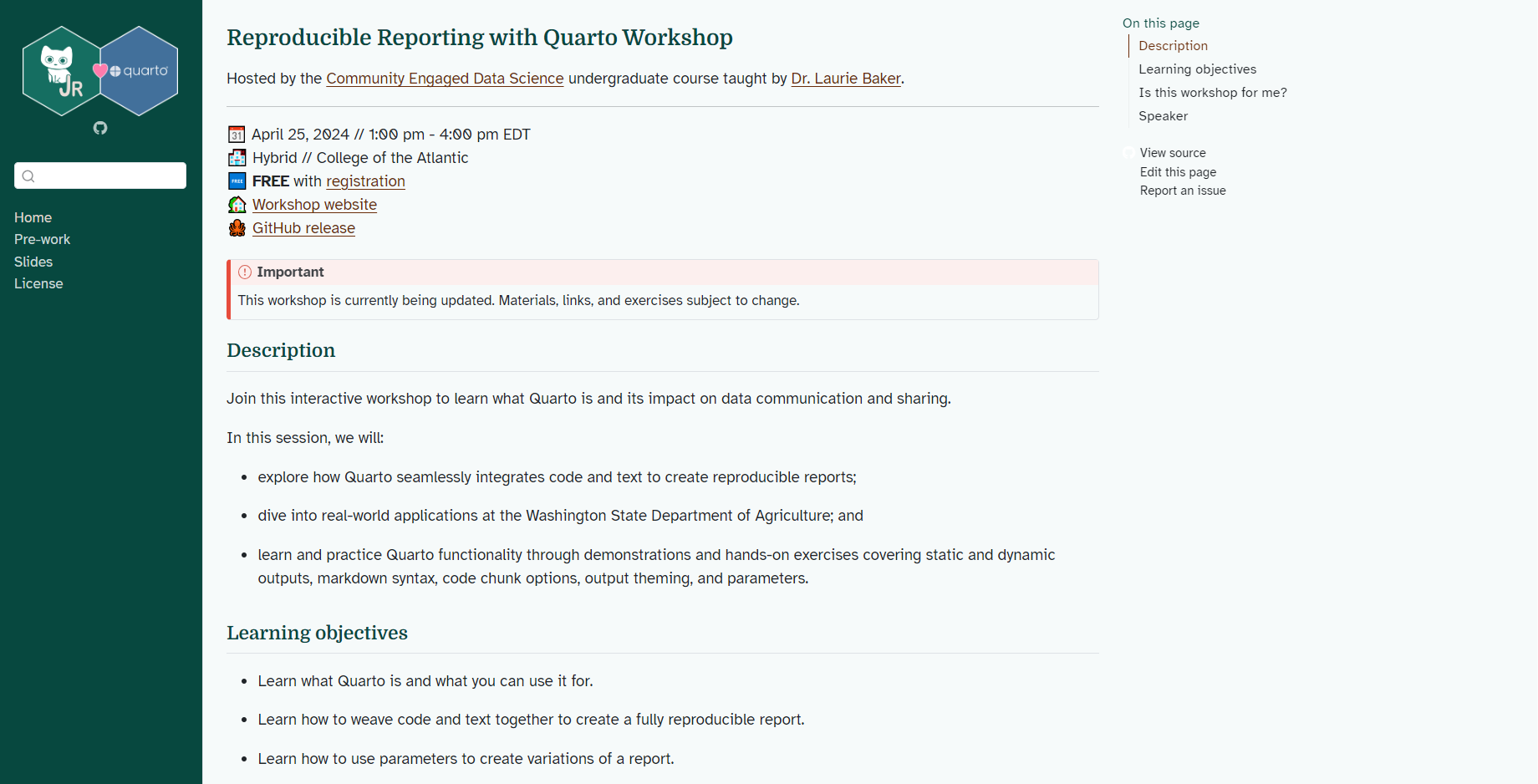 Screenshot of this workshop website built with Quarto
