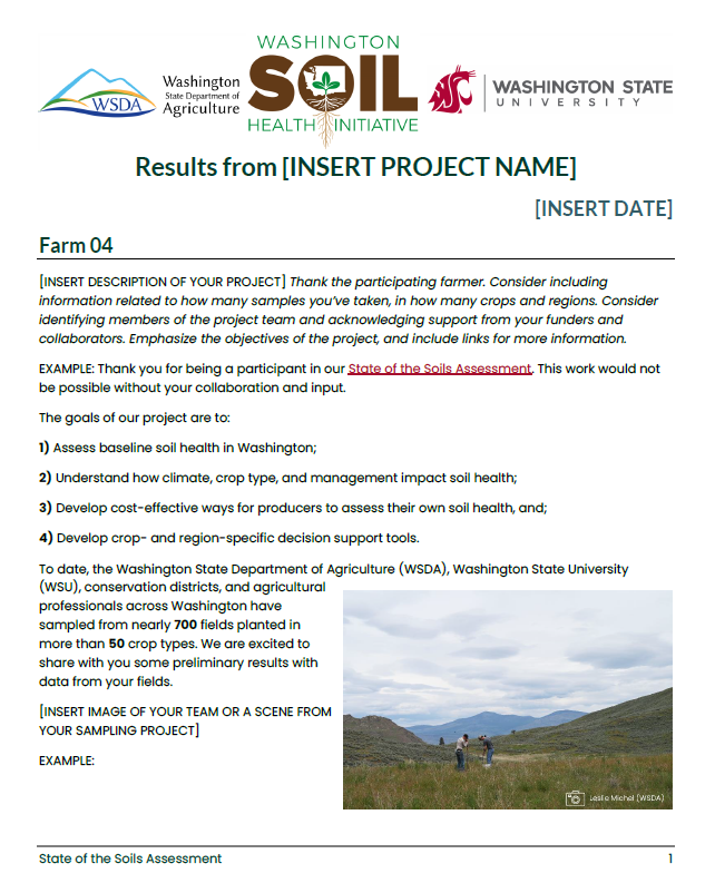 2023 MS Word report for soil health survey participant, generated from a parameterized Quarto report.